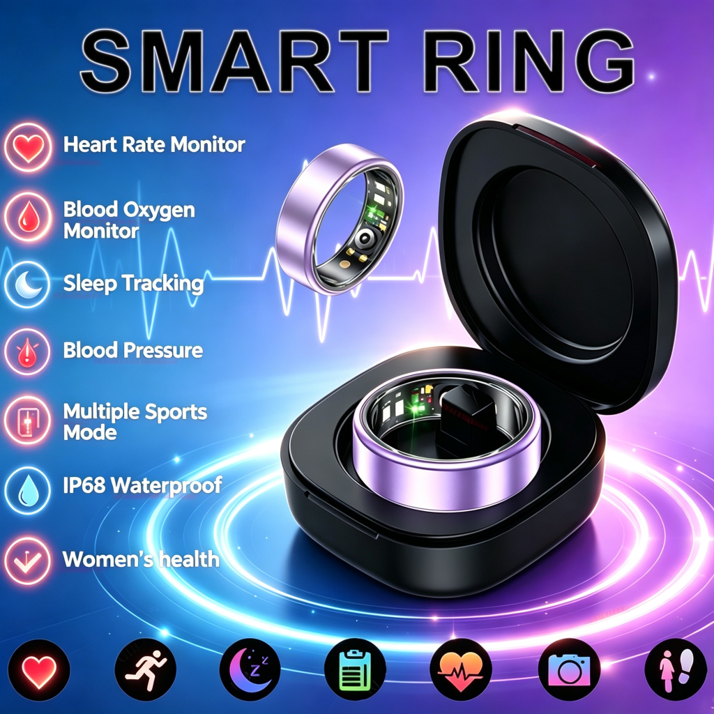 Smart Ring Health Tracker Blood Oxygen - 2026 Smart Ring Bloeddruk Hartslag Slaapmonitoring