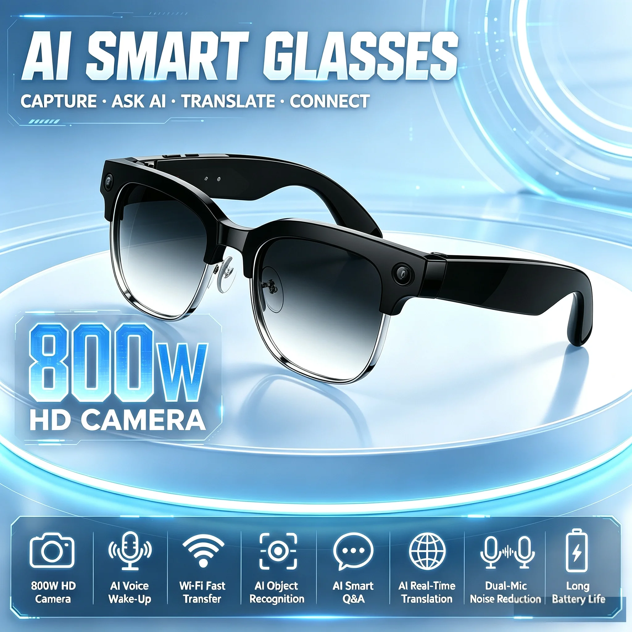 Smart Audio Glasses Touch Control - AI Slimme Bril met Spraakbesturing, Hey
