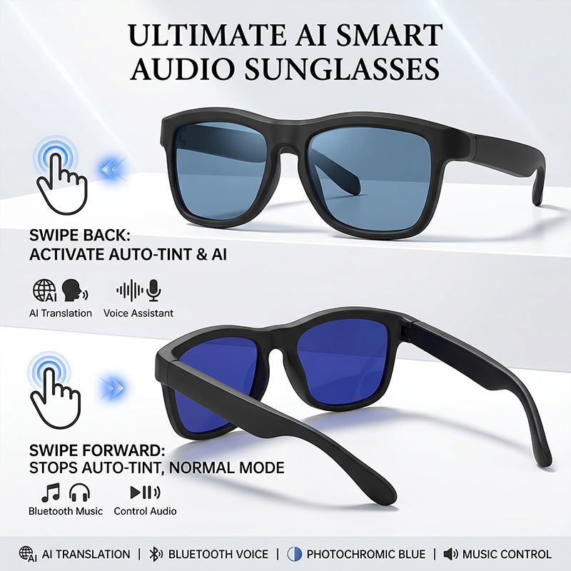 Smart Audio Glasses Touch Control - AI-vertaling Smart Touch Automatische Fotochromatische Zonnebrillen