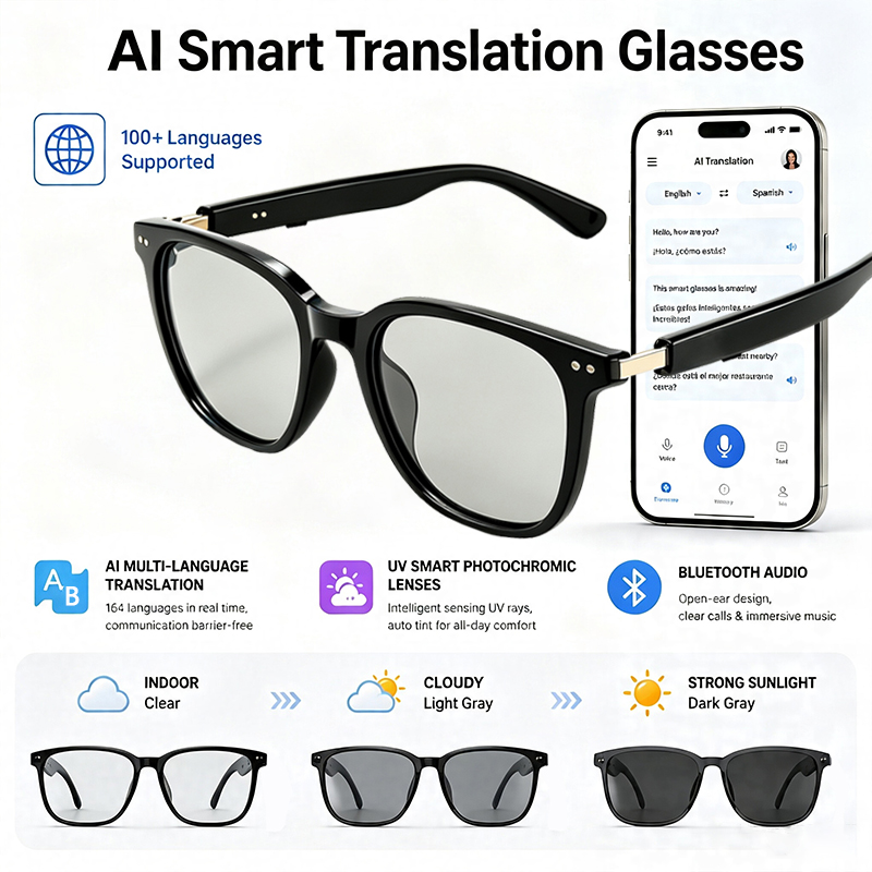 Slimme bril met AI-vertaling,  - Smart Audio Glasses Touch Control recensie en prijs